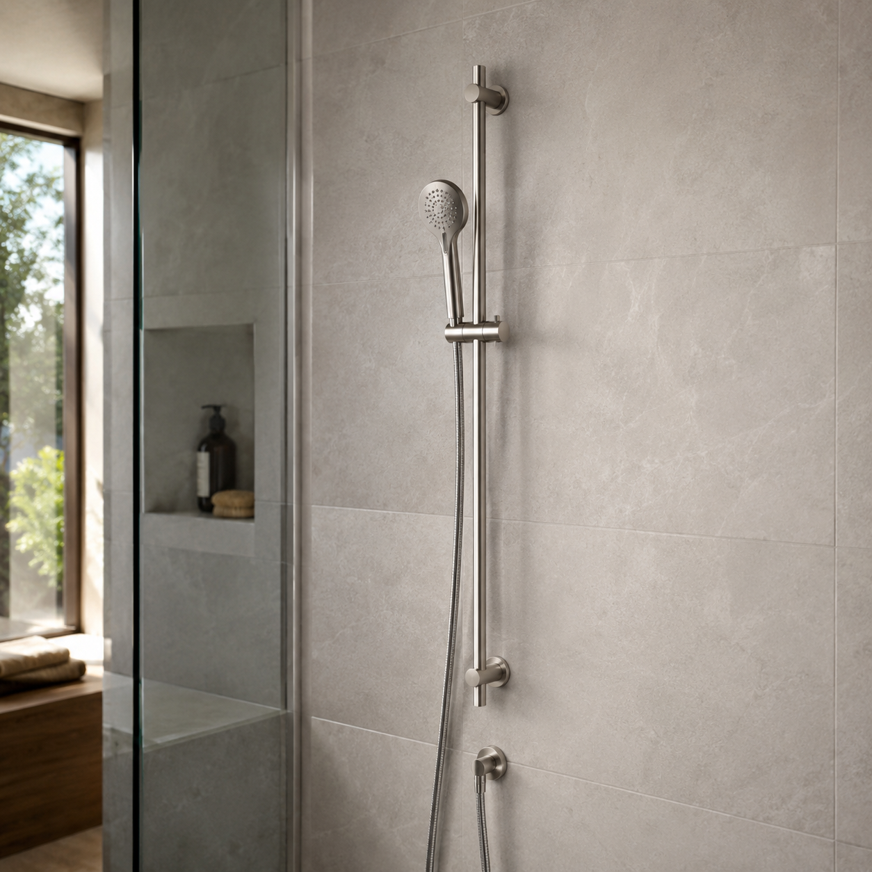 Conjunto de ducha flexible con barra extensible